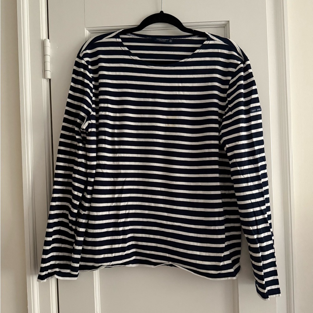 Navy and White Striped Long Sleeve Shirt